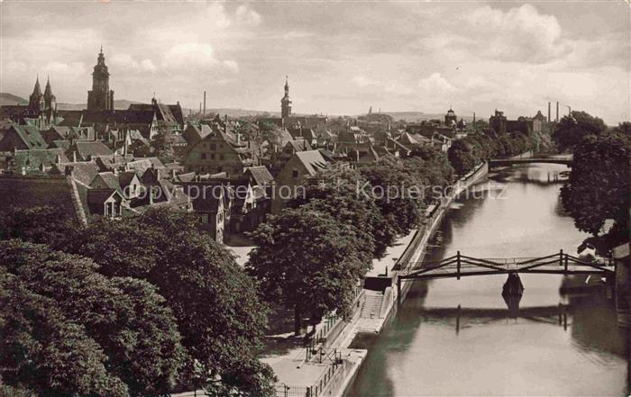 Biberach HEILBRONN Neckar Bruecke Stadtpanorama Kirche Tuerme Daecher Fabrikscho