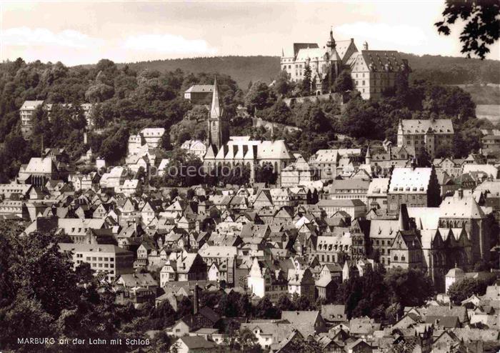 MARBURG  LAHN Schloss Stadtpanorama Kirche Altstadt Daecher Baeume Huegel