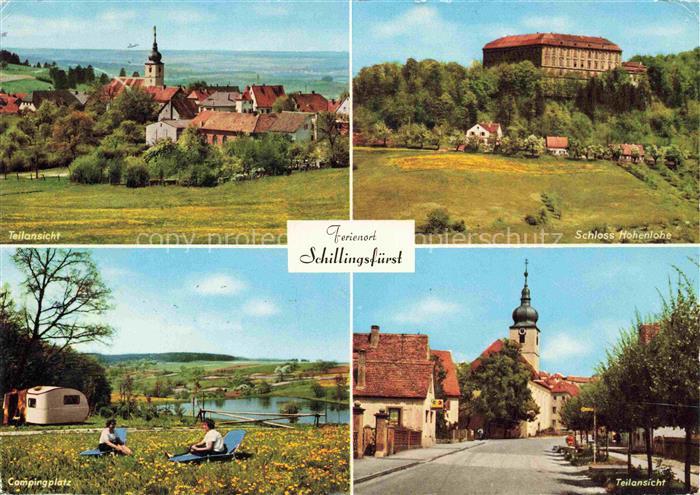 Schillingsfuerst Ansbach Bayern Schloss-Hohenlohe Campingplatz Kirchturm Ortsans