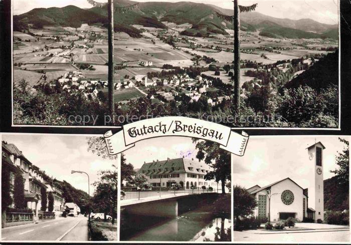 Gutach Breisgau BW Panorama Tal Felder Dorf Strasse Bruecke Kirche Glockenturm W