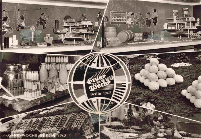 BERLIN  CITY Gruene-Woche Ausstellung Messestand Milchflaschen Milchkannen Gemue