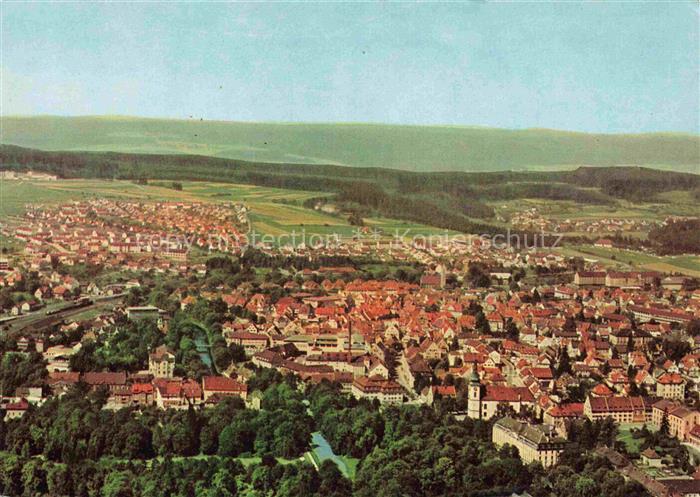 Donaueschingen BW Stadtpanorama Donau Kirche Altstadt Wohnhaeuser Felder Wald Hu