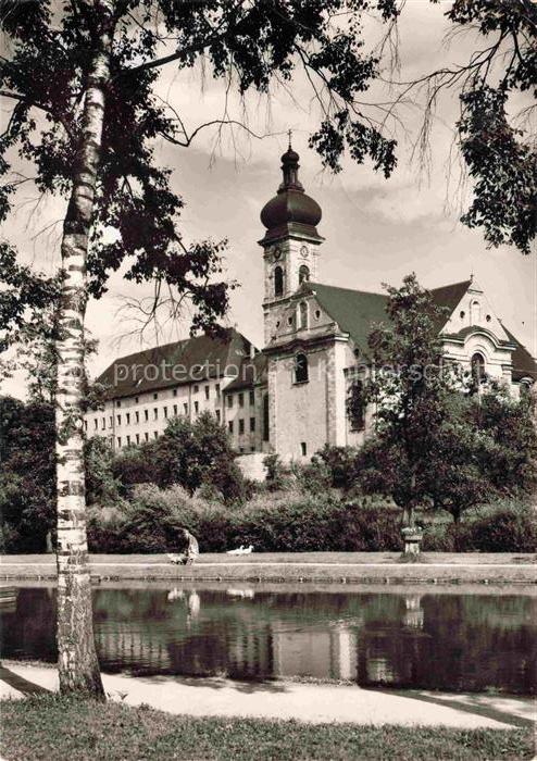Ehingen Donau BW Konvikt Klosterkirche Zwiebelturm Barockkirche Teich Birke Schw