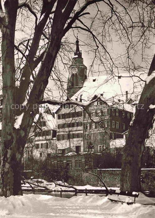 Derendingen  TueBINGEN BW Platanenallee Stiftskirche Kirchturm Winter Schnee Sta