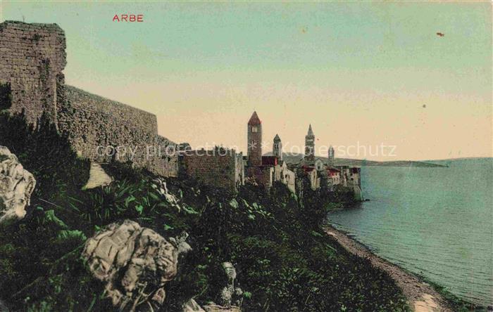 Arbe RAB Croatia Stadtmauer Kirchturme Adriatisches-Meer Altstadt Kuestenlinie