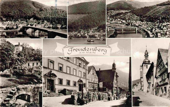 Freudenberg Main Baden BW Main Bruecke Marktplatz Fachwerk Kirchturm Ruine Panor