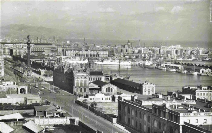 BARCELONA Cataluna ES Puerto Vista-parcial-del-Puerto Columbus-Denkmal Hafen Sch