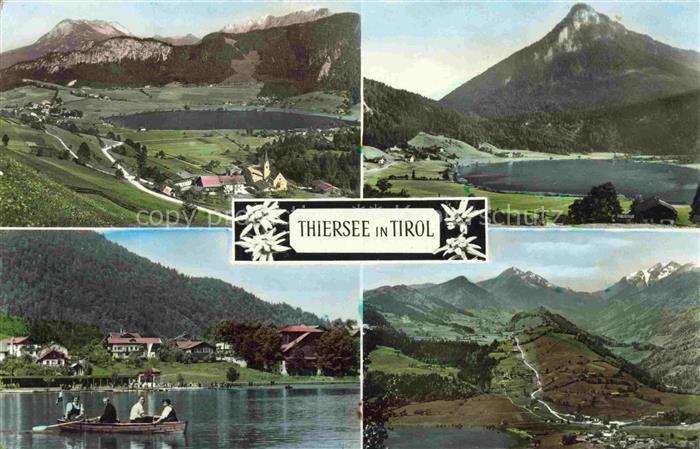 Thiersee Tirol AT See Berge Talblick Ruderboot Kirche Edelweiss Tirol Alpen