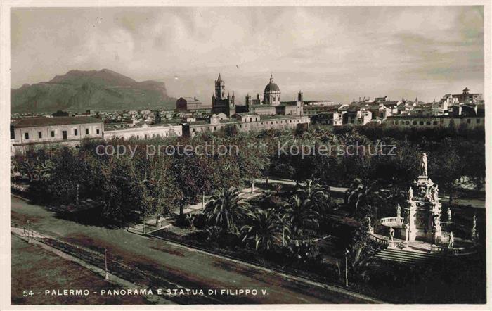 PALERMO  Sicilia IT Statua-di-Filippo-V Dom Kathedrale Park Palmen Stadtblick Be