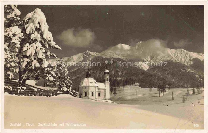 SEEFELD Tirol AT Seekirchlein Peitherspitze Winterlandschaft Schnee Kirche Berge