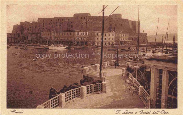 NAPOLI Neapel Naples IT S.-Lucia Castel-dell Ovo Hafen Segelboote Festung Promen