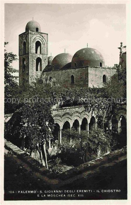 PALERMO Sicilia IT S.-Giovanni-degli-Eremiti Chiostro Moschea Kuppeln Arkaden G