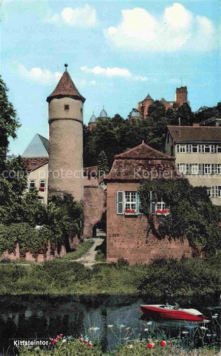 Wertheim Main BW Kittsteintor Turm Stadtmauer Boot Fluss Schloss Altstadt Farbfo