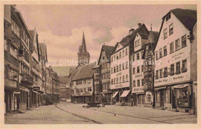 Wertheim Main BW Marktplatz Fachwerkhaeuser Kaufhaus Kirchturm Strassenszene Ges