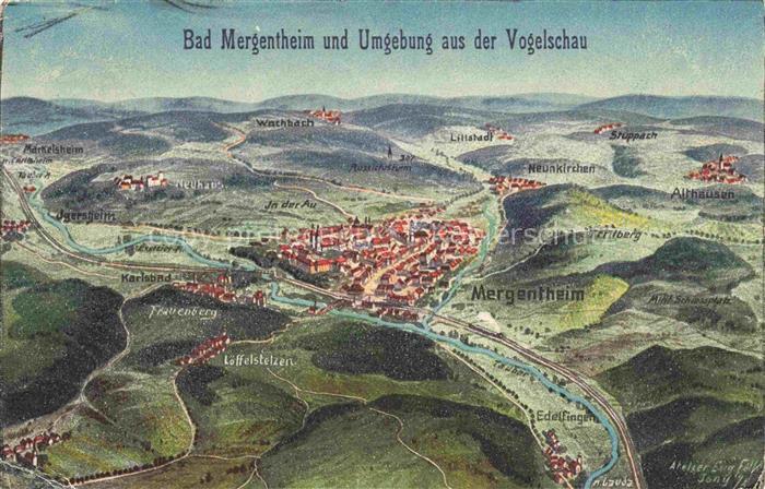 BAD MERGENTHEIM BW Vogelschau-Panorama Tauber Mergentheim Wachbach Karlsbad Loef