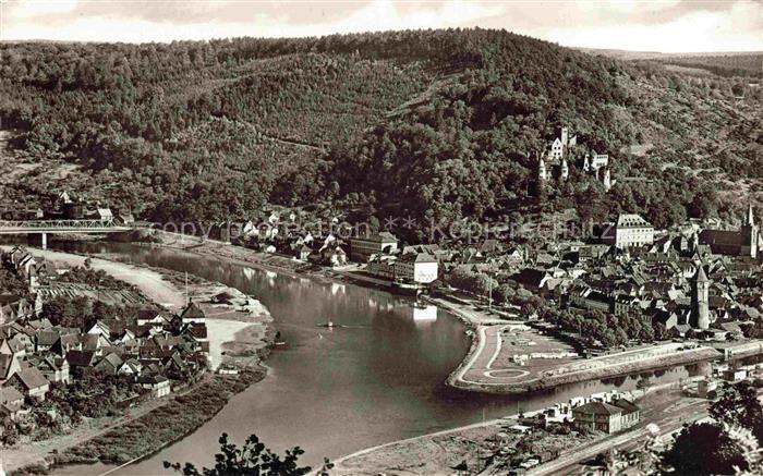 Wertheim Main BW Main Tauber-Muendung Stadtpanorama Burg Bruecke Haeuser Wald Fl