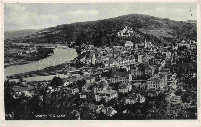 Wertheim Main BW Stadtpanorama Main Burg Bruecke Altstadt Huegel Haeuser Bahnhof