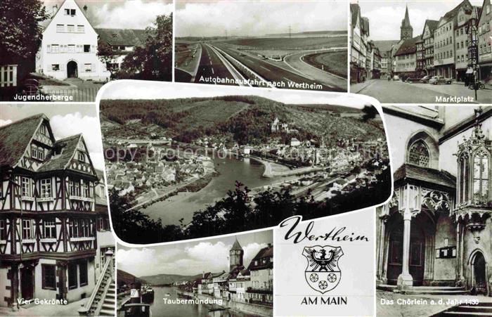 Wertheim Main BW Mehrbildkarte Jugendherberge Autobahn Marktplatz Fachwerk Taube