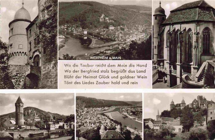 Wertheim Main BW Main Tauber Burg Turm Kirche Stadtpanorama Mehrbildkarte Brueck