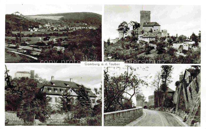 Gamburg Werbach BW Tauber Burg Turm Dorf Feldweg Mehrbildkarte Bauernschule