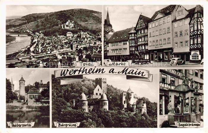 Wertheim Main BW Main Tauber Buergruine Markt Engelsbrunnen Turm Fachwerk Mehrbi