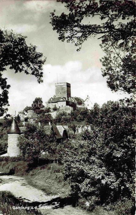 Gamburg Werbach BW Tauber Burg Turm Baeume Mauer Weg