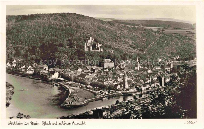 Wertheim Main BW Main Schloss Altstadt Kirche Tuerme Fluss Wald Huegellandschaft