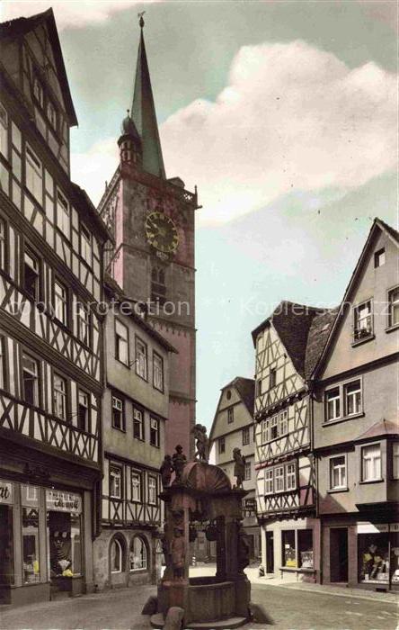 Wertheim Main BW Engelbrunnen Kirchturm Fachwerk Brunnen Altstadt Marktplatz Kir