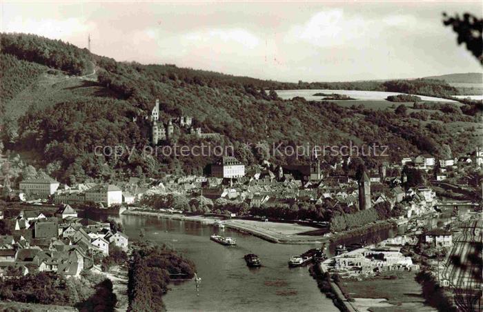 Wertheim Main BW Tauberpartie Main Schloss Stadtansicht Schiffe Fluss Huegel Kir