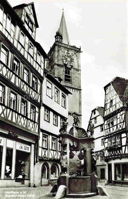 Wertheim Main BW Engelbrunnen Kirchturm Fachwerk Brunnen Altstadt Uhr Markt