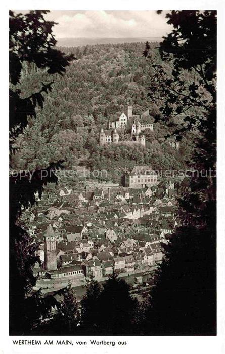 Wertheim Main BW Wartberg Schloss Burg Stadtansicht Huegel Wald Fachwerk Turm