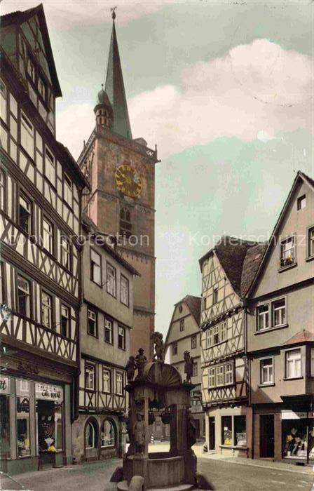 Wertheim Main BW Engelbrunnen Kirchturm Fachwerkhaeuser Altstadt Marktplatz Brun