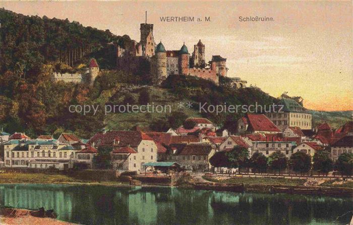 Wertheim Main BW Schlossruine Burg Main Fluss Stadtansicht Weinberge Hafen Handk