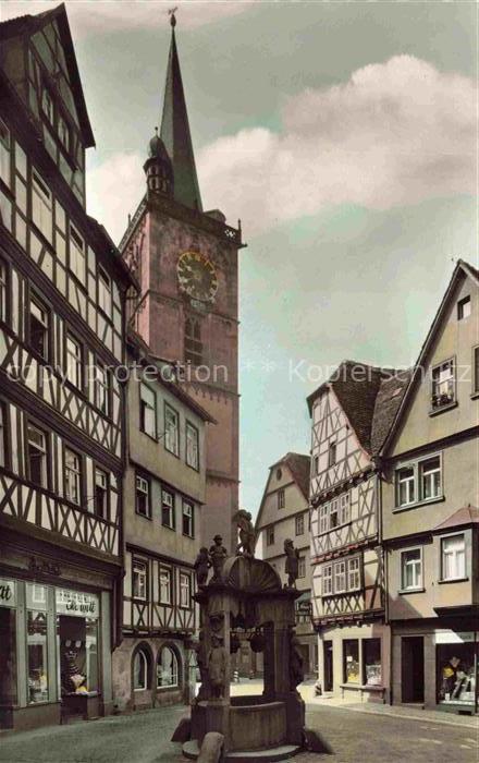 Wertheim Main BW Engelbrunnen Brunnen Fachwerkhaus Kirchturm Altstadt Marktplatz