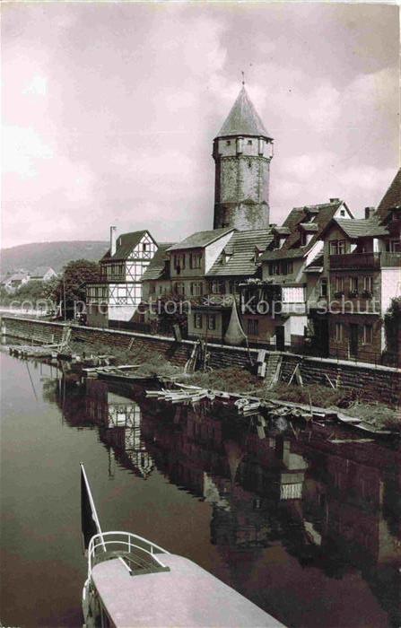 Wertheim Main BW Tauberpartie Turm Fachwerkhaus Tauber Fluss Boot Ufer