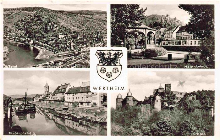 Wertheim Main BW Main-Anlage Tauberpartie Schloss Turm Kiosk Wappen Luftbild