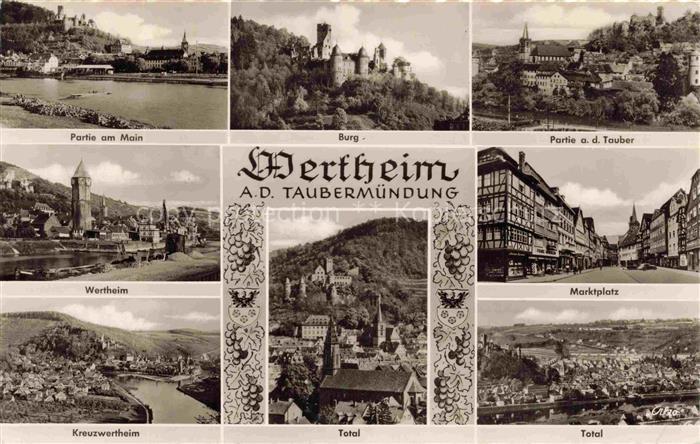 Wertheim Main BW Main Tauber Burg Marktplatz Fachwerkhaus Kreuzwertheim Stadtpan