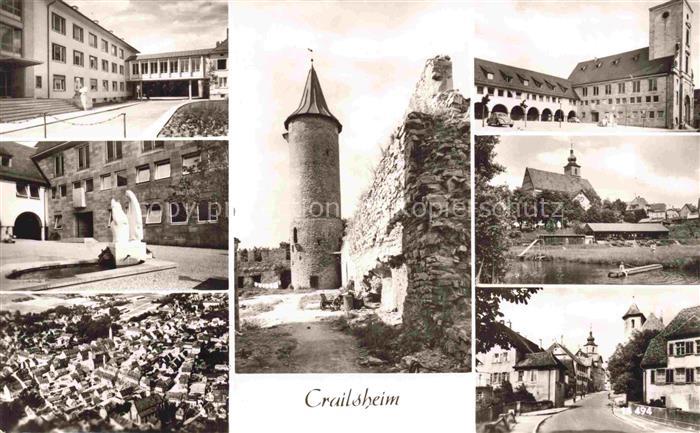 Crailsheim BW Stadtmauer Wehrturm Rathaus Stadtansicht Kirche Skulptur