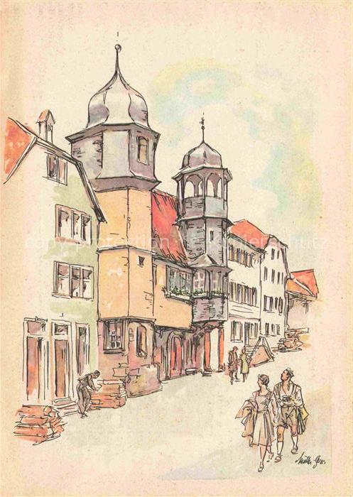 Stadtprozelten Main Bayern Rathaus Turm Altstadt Zeichnung Passanten
