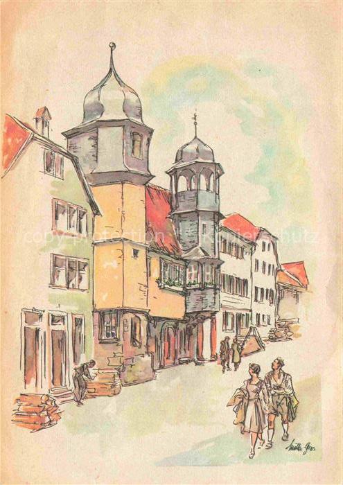 Stadtprozelten Main Bayern Rathaus Turm Altstadt Zeichnung Passanten