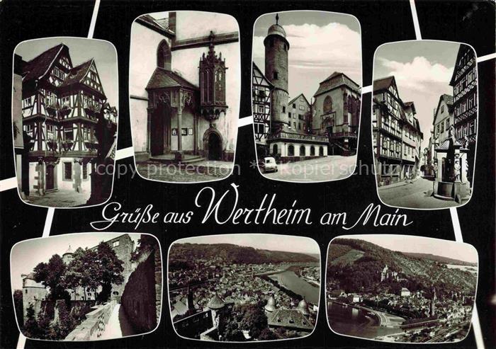 Wertheim Main BW Fachwerk Kirchenportal Turm Gasse Burg Main Stadtpanorama Mehrb