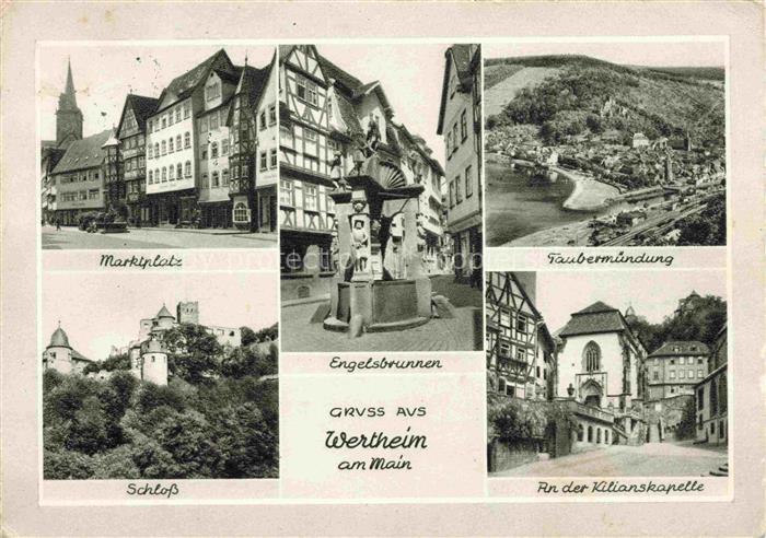 Wertheim Main BW Marktplatz Engelsbrunnen Taubermuendung Schloss Kilianskapelle