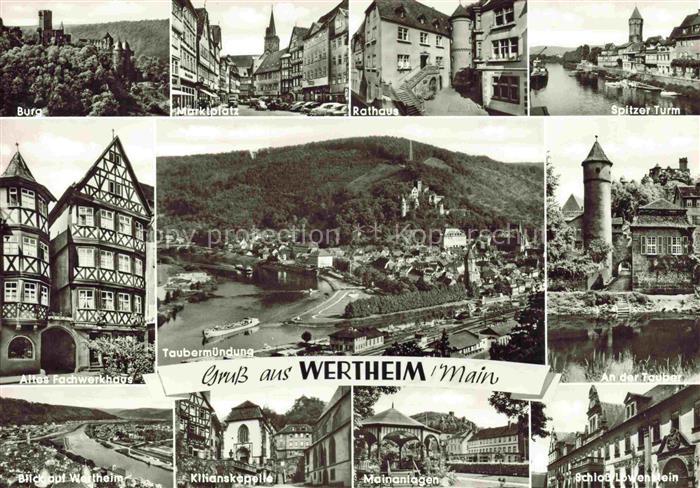 Wertheim Main BW Burg Marktplatz Rathaus Spitzer-Turm Fachwerkhaus Taubermuendun
