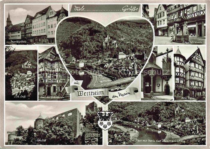 Wertheim Main BW Marktplatz Engelbruennen Schloss Haus-der-Gekreuzten Haus-Hahn