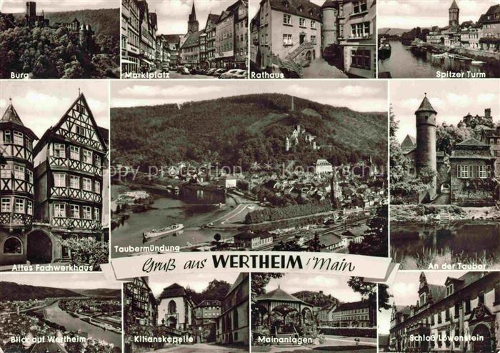 Wertheim Main BW Burg Marktplatz Rathaus Spitzer-Turm Altes-Fachwerkhaus Tauberm