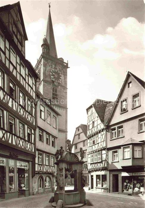 Wertheim Main BW Engelbrunnen Kirchturm Fachwerkhaus Marktplatz Brunnen Geschaef