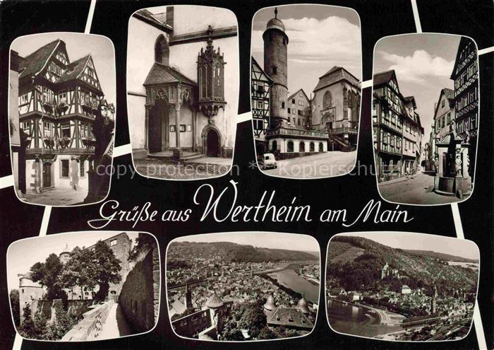 Wertheim Main BW Fachwerk Kirchenportal Turm Altstadt Main Burg Mehrbildkarte