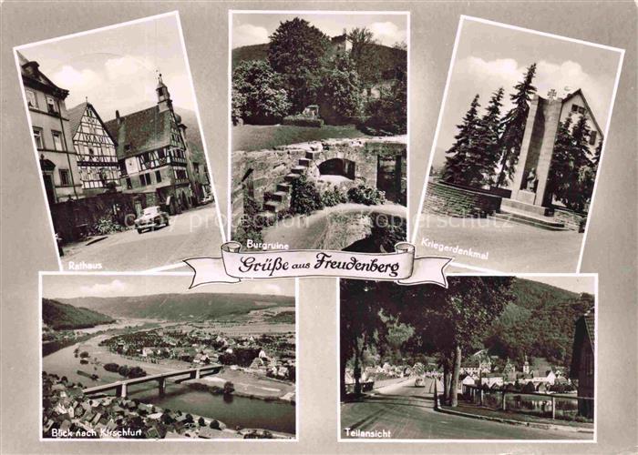 Freudenberg Main Baden BW Rathaus Burgruine Kriegerdenkmal Blick-nach-Kirschfurt