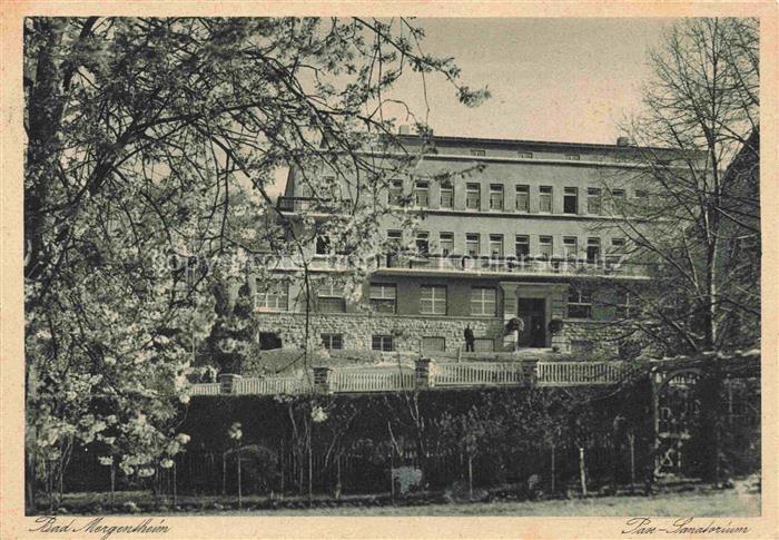 BAD MERGENTHEIM BW Frau-Sanatorium Kurpark Baeume Gebaeude Balkon Fruehlingsblue