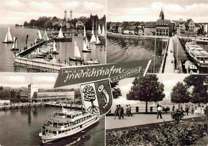 FRIEDRICHSHAFEN Bodensee BW Bodensee Segelboote Hafen Faehrschiff-Stuttgart Ufer